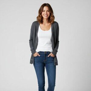 Roots Women's Cardigan Sweater Heathered Open front Buttons Cotton y2k 2000s S